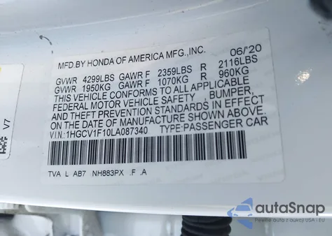 2020 Honda Accord Lx from USA, damaged, VIN 1HGCV1F10LA087340